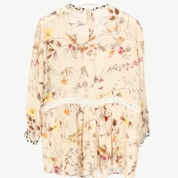 Weekend Max Mara Beige Floral Silk Peplum Blouse - Picture 3 of 10